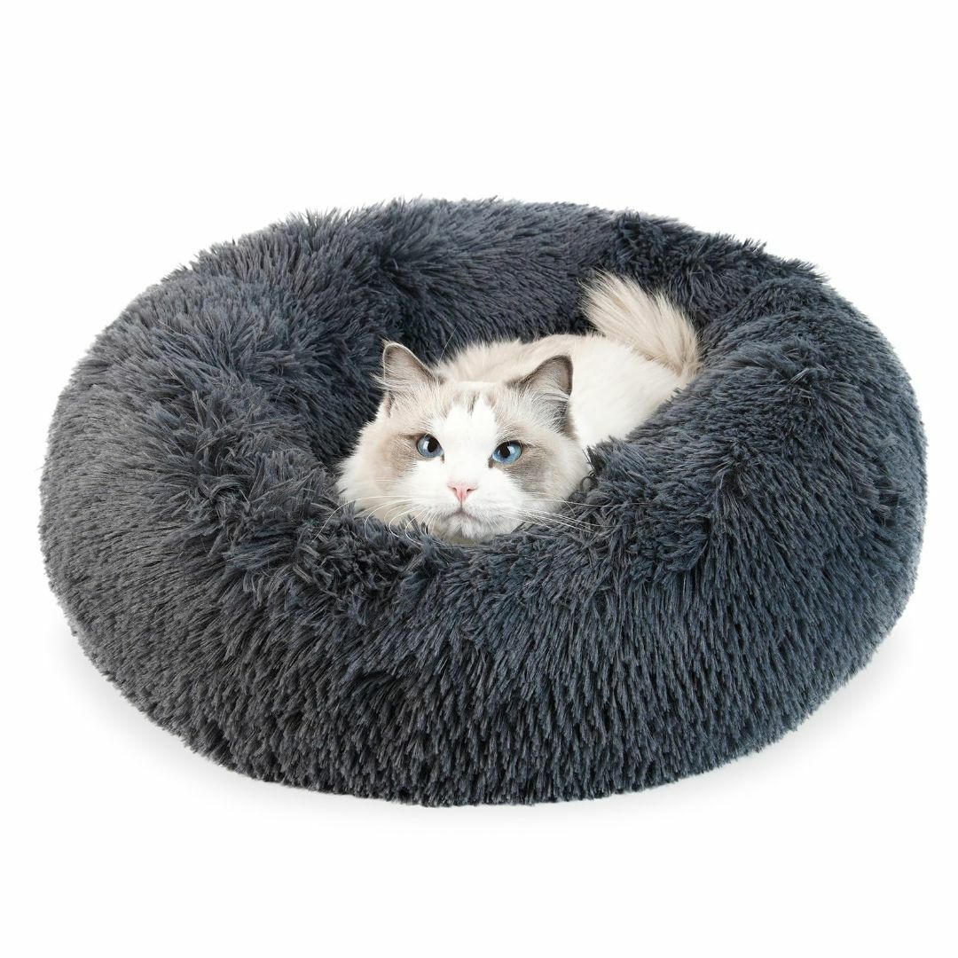 【色: 浓い灰色】犬ベッド 猫ベッド ふわふわ 丸型 クッション ドーナツペット