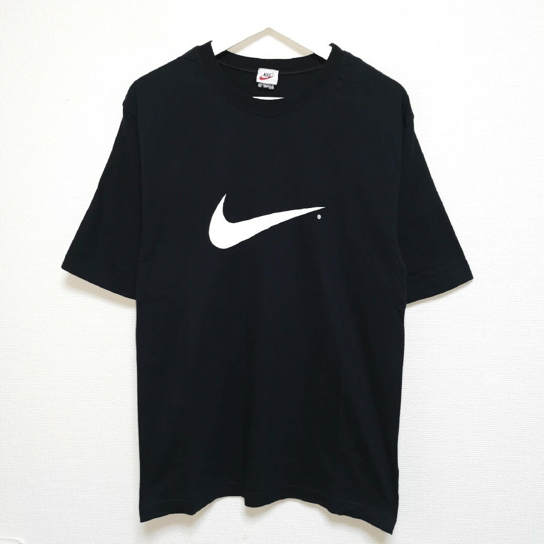 NIKE(ナイキ)のM 90s オールド ナイキ NIKE Tシャツ スウォッシュ 銀タグ 黒 メンズのトップス(Tシャツ/カットソー(半袖/袖なし))の商品写真