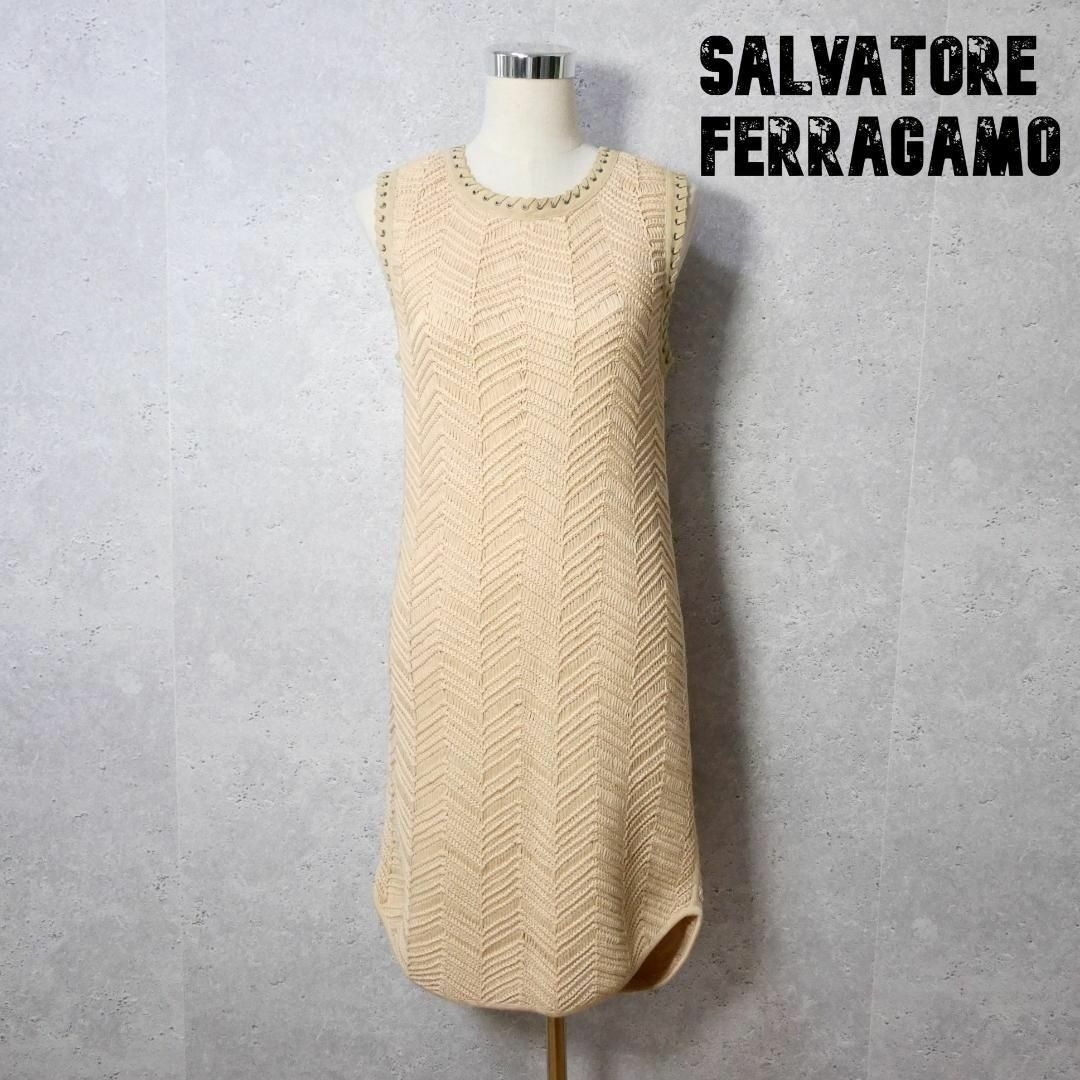 極美品 Salvatore Ferragamo 膝丈 ノースリーブ ワンピース