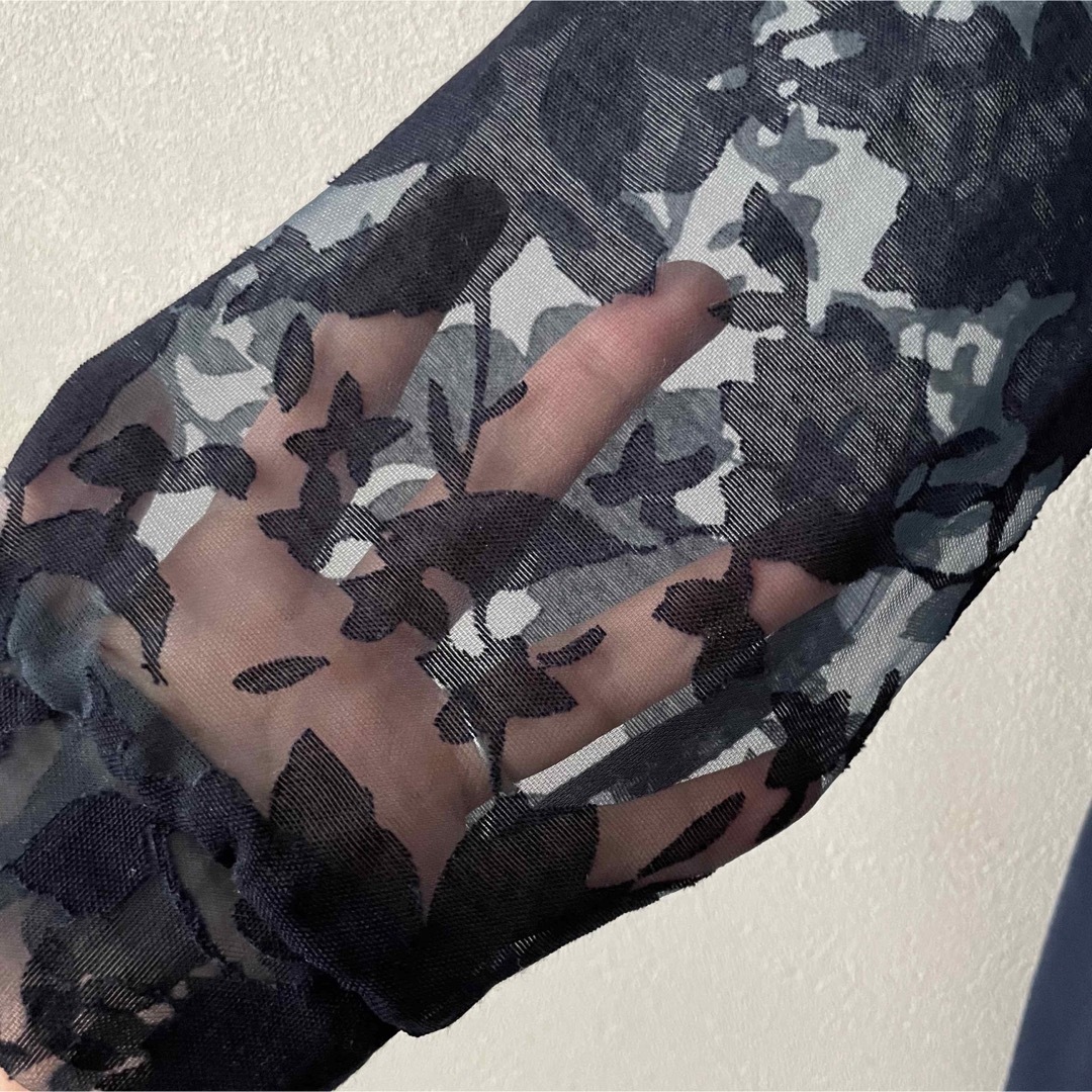 フラワーオーガンジーショルダー切り替えとろみ生地七分袖ワンピース　ドレス レディースのワンピース(ミニワンピース)の商品写真