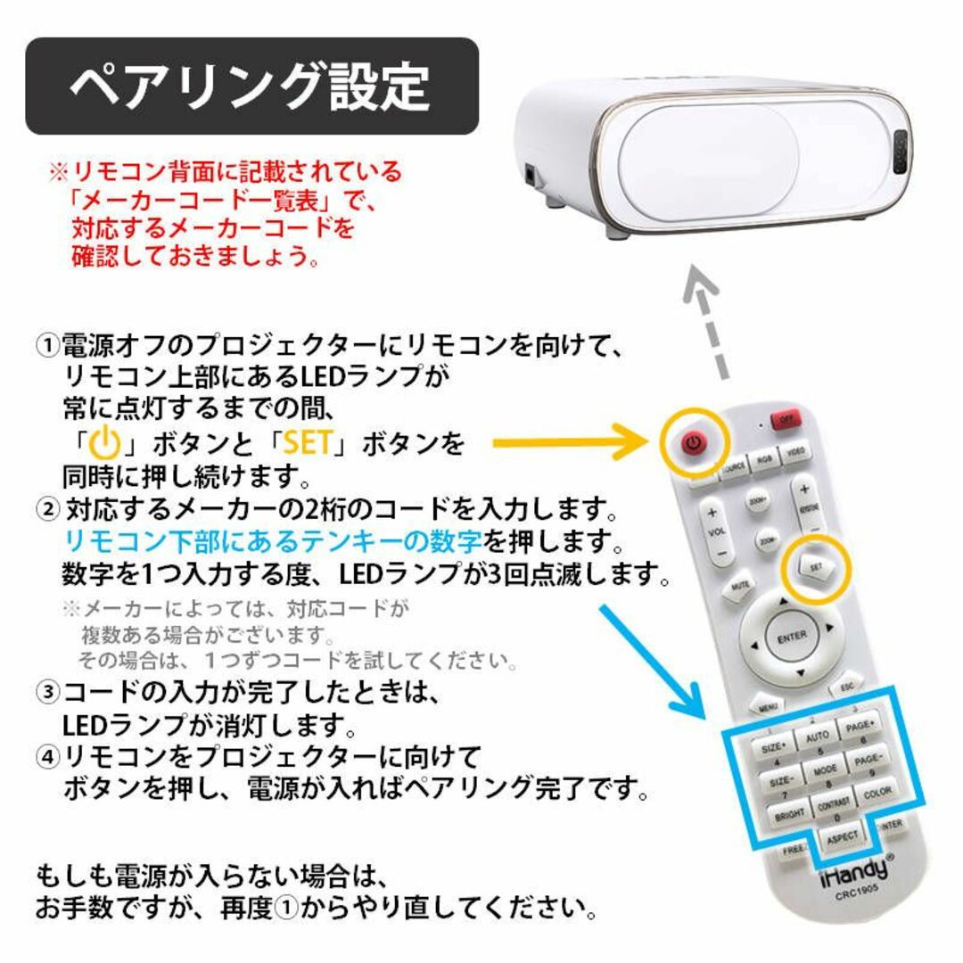 プロジェクター 汎用 リモコン 互換 代用 予備 交換 多機能 便利 簡単操作 スマホ/家電/カメラのテレビ/映像機器(プロジェクター)の商品写真