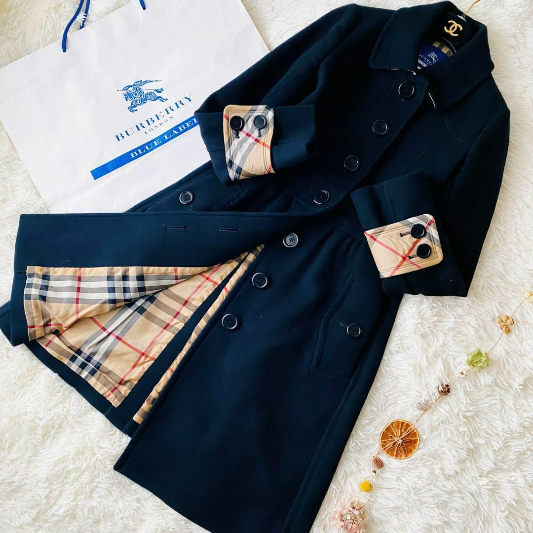 美品✿バーバリーブルーレーベル ロングコート アンゴラ混 メガ
