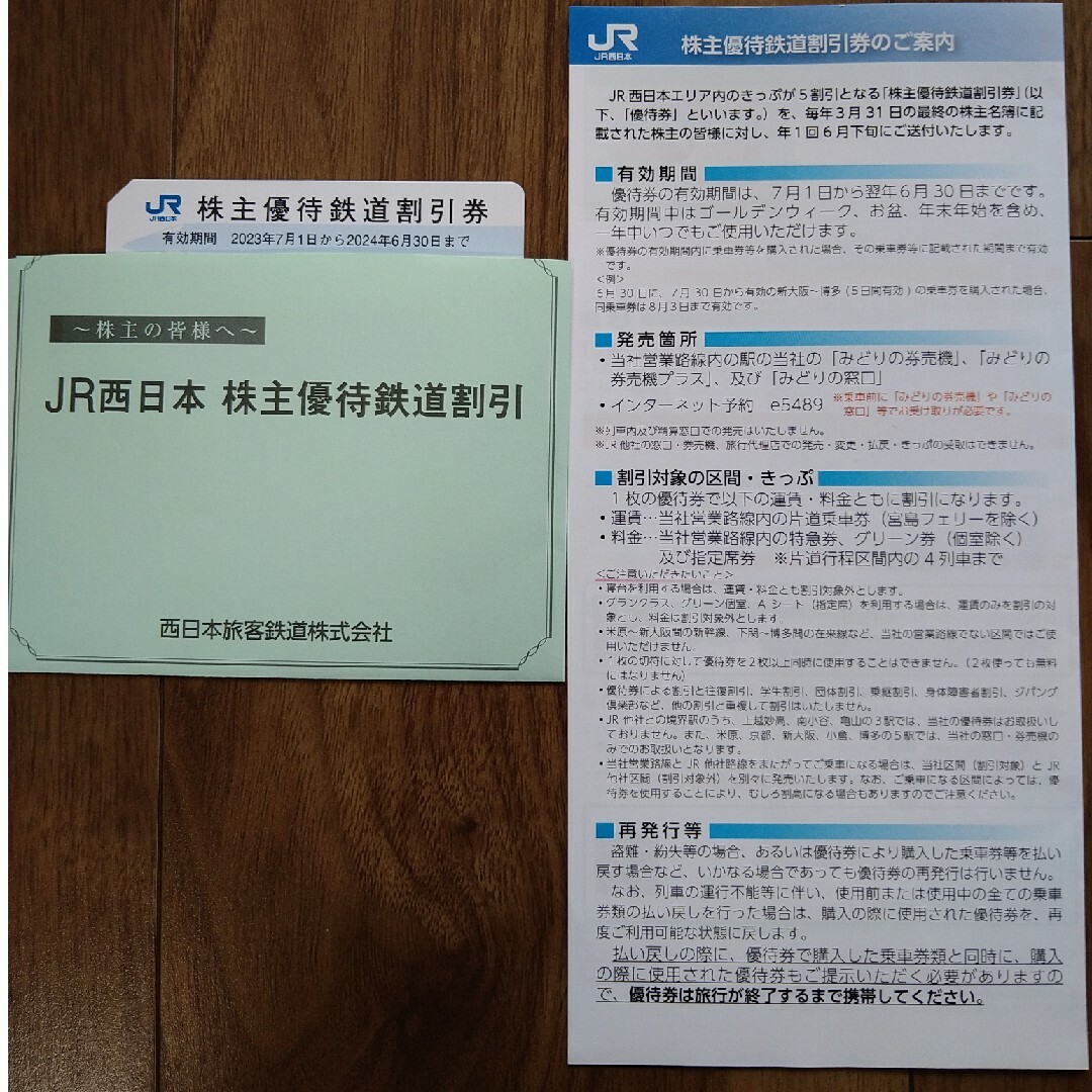 JR西日本　株主優待鉄道割引券