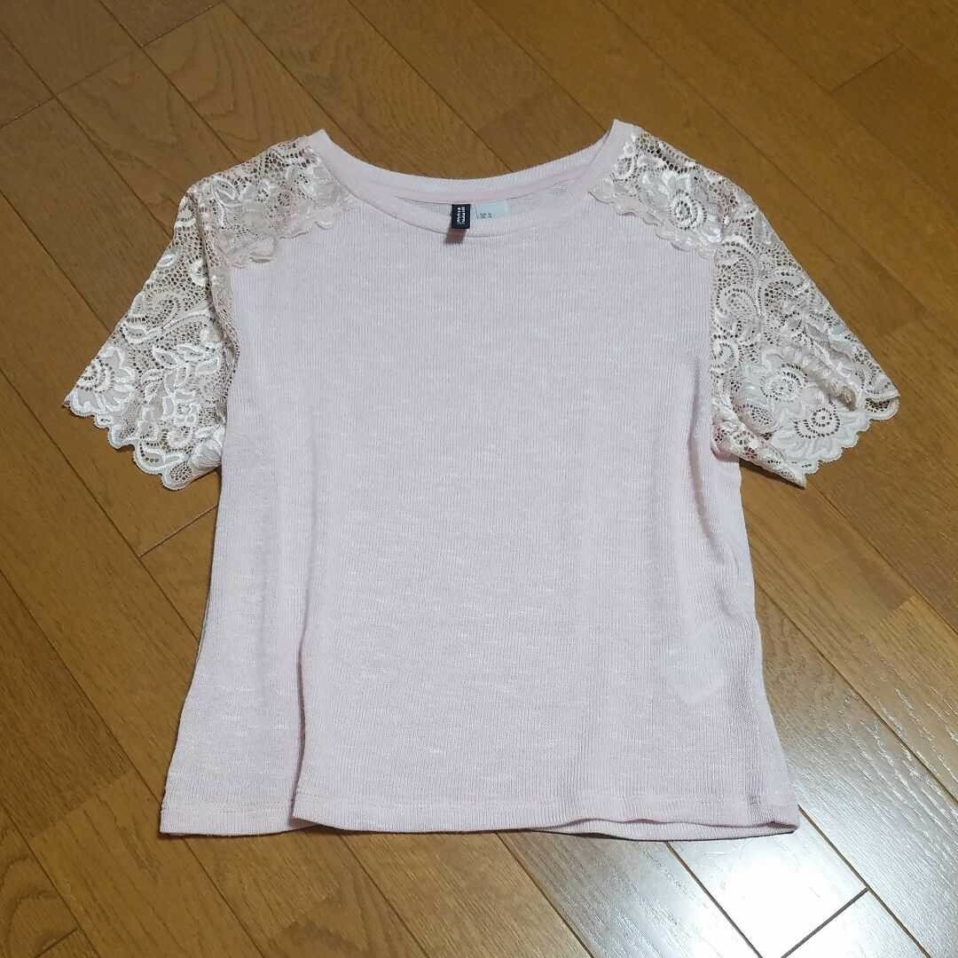 H&M(エイチアンドエム)のH&M　半袖カットソー トップス　レディース（M） 袖レース　Tシャツ レディースのトップス(カットソー(半袖/袖なし))の商品写真