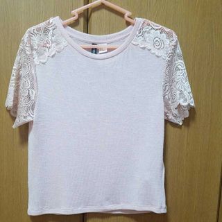 エイチアンドエム(H&M)のH&M　半袖カットソー トップス　レディース（M） 袖レース　Tシャツ(カットソー(半袖/袖なし))