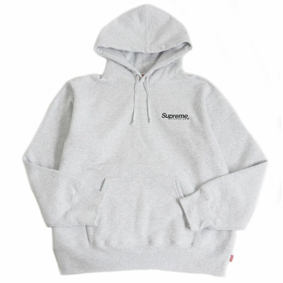 極美品□23SS Supreme/シュプリーム Worldwide Hooded Sweatshirt ロゴ刺繍 裏起毛 フーディー/スウェットパーカー アッシュグレー S 正規