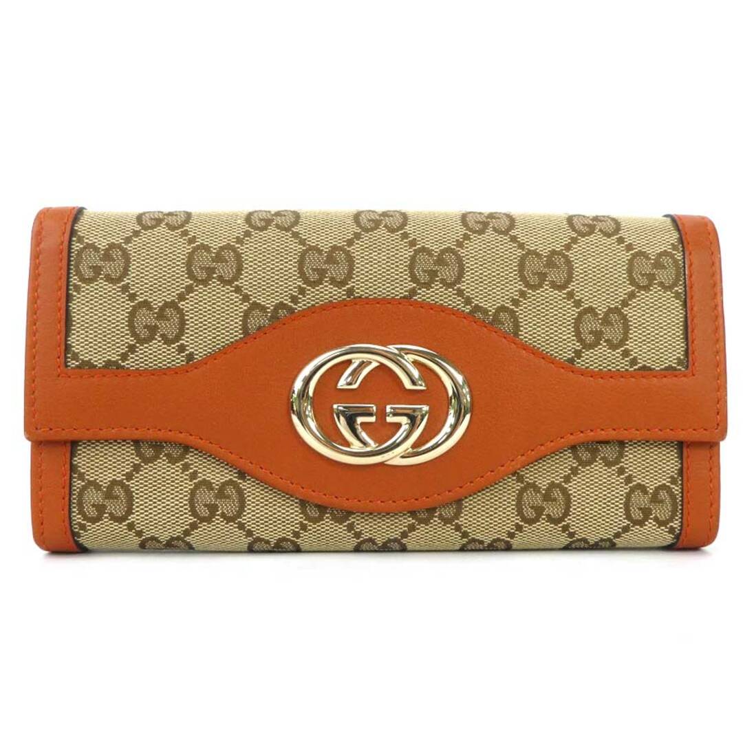 Gucci(グッチ)のグッチ GUCCI 二つ折り長財布 GGキャンバス キャンバス/レザー ベージュ/オレンジ ゴールド ユニセックス 282431 送料無料【中古】 e56151f メンズのファッション小物(長財布)の商品写真