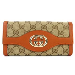 グッチ(Gucci)のグッチ GUCCI 二つ折り長財布 GGキャンバス キャンバス/レザー ベージュ/オレンジ ゴールド ユニセックス 282431 送料無料【中古】 e56151f(長財布)