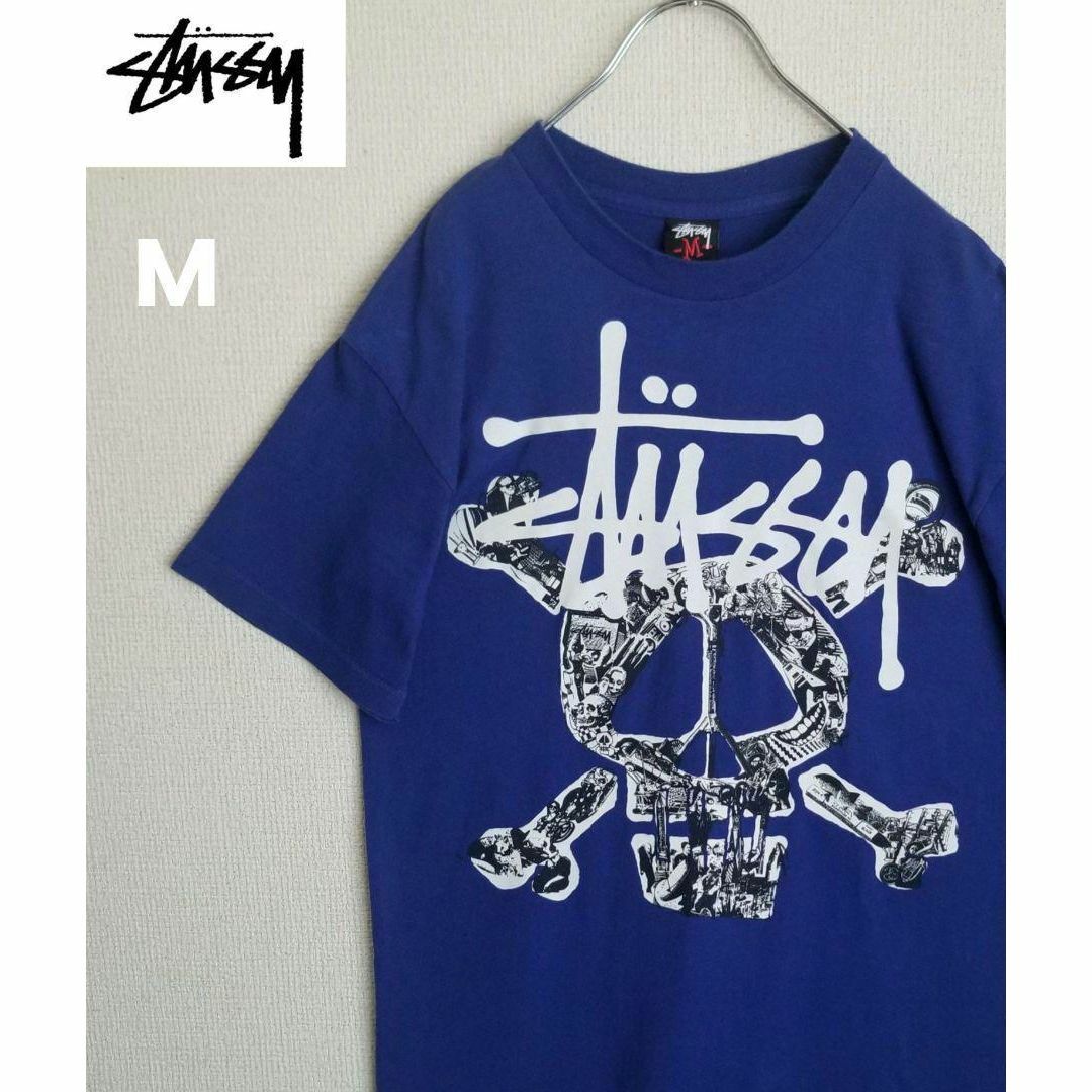 OLD stussy ステューシー スカルプリント Tシャツ ブルー Mサイズ | フリマアプリ ラクマ