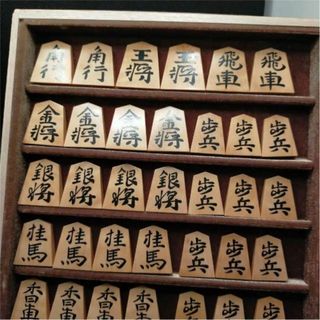 【広瀬重雄作】御蔵島黄楊・水無瀬・彫埋将棋駒 平箱付き(囲碁/将棋)