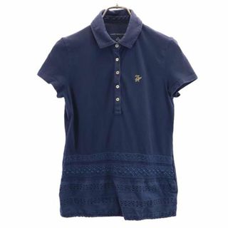 トミーヒルフィガー(TOMMY HILFIGER)のトミーヒルフィガー レース切替えデザイン 半袖 ポロシャツ S ネイビー TOMMY HILFIGER 鹿の子地 ロゴ刺繍 レディース 【中古】  【230714】 メール便可(ポロシャツ)