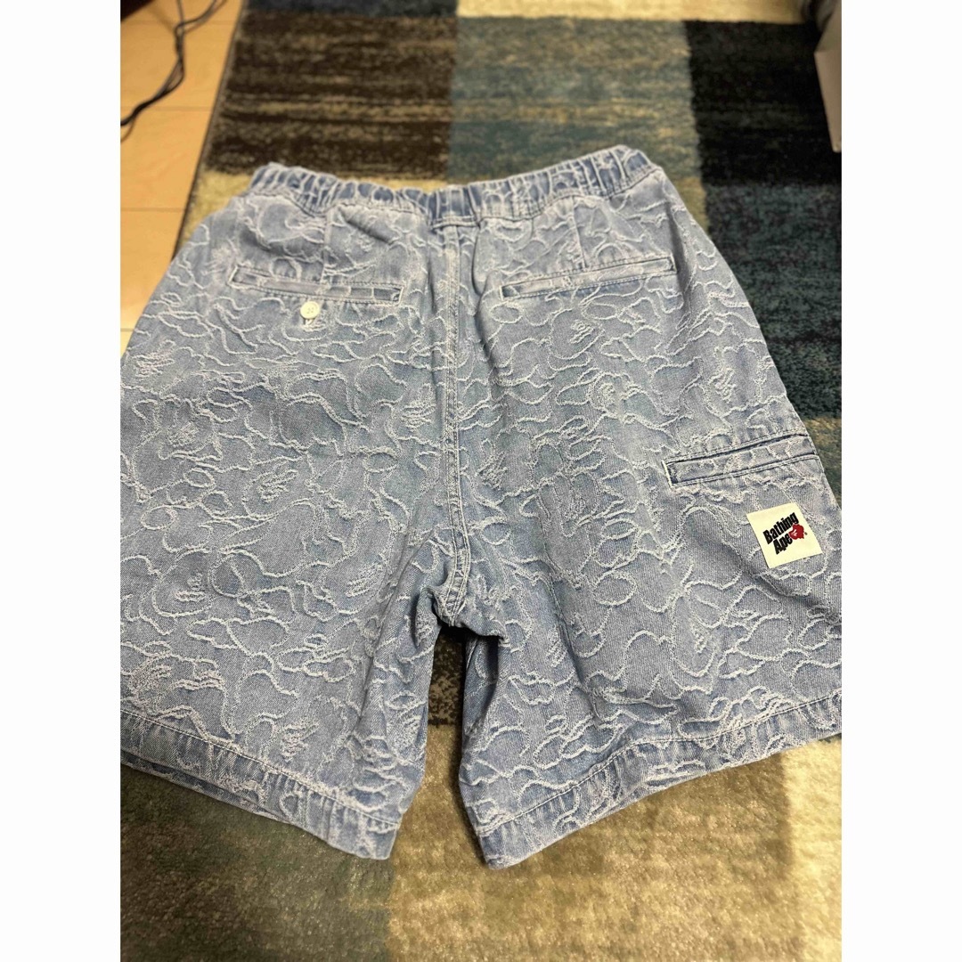 A BATHING APE LINE CAMO DENIM SHORTS