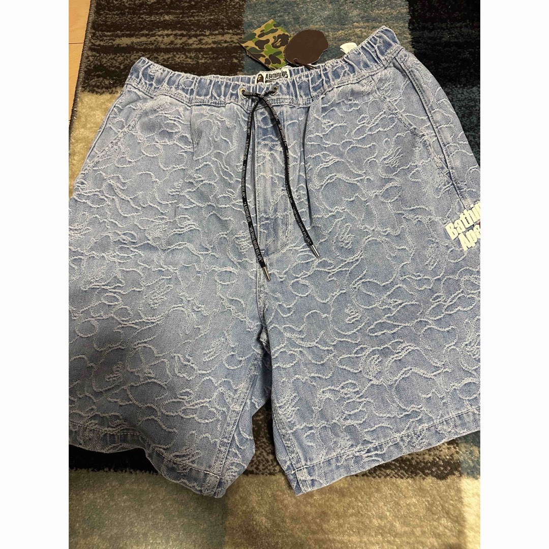 A BATHING APE LINE CAMO DENIM SHORTS