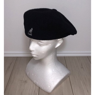 カンゴール(KANGOL)のL 美品 KANGOL ハンチングキャップ ブラック 黒 カンゴール ベレー帽(ハンチング/ベレー帽)