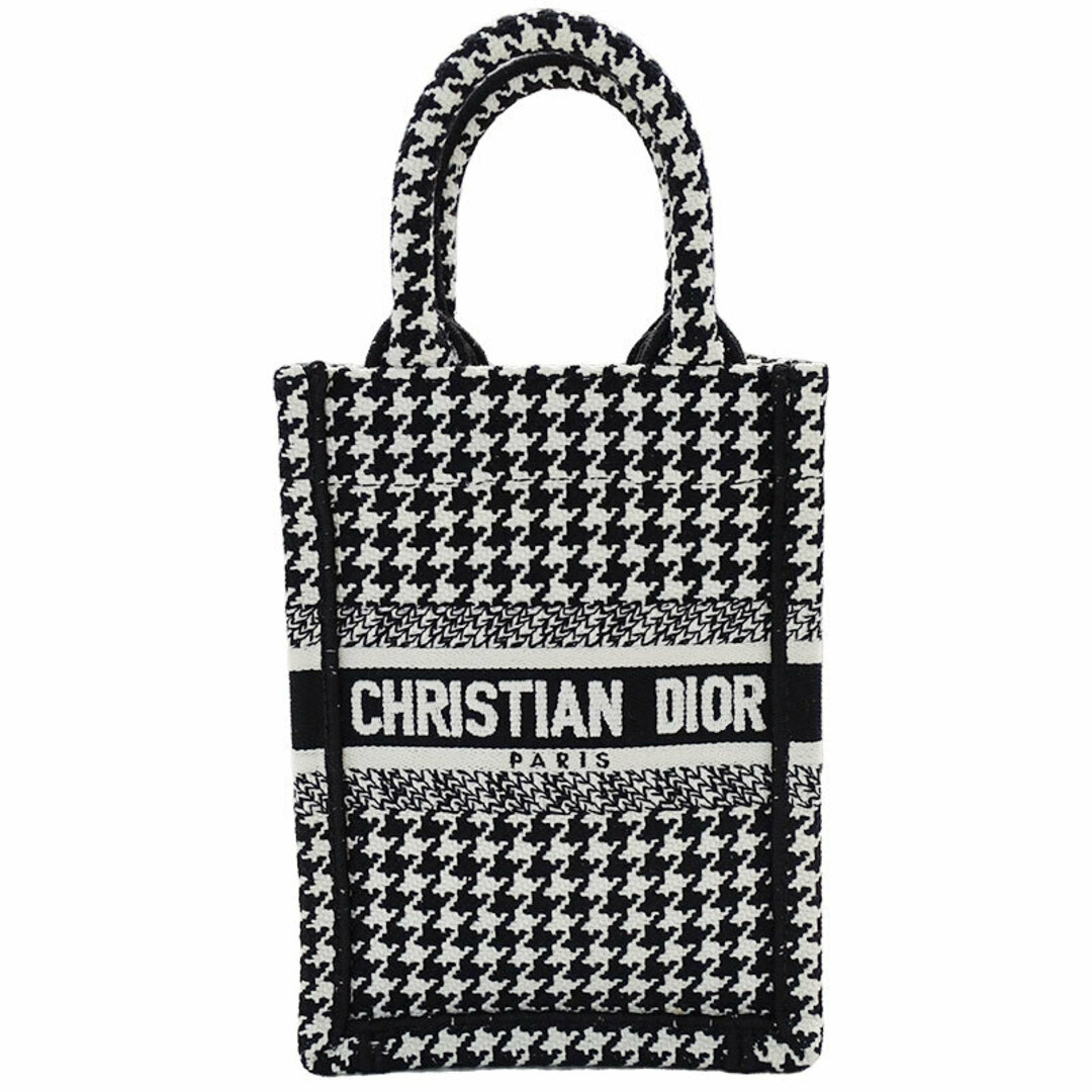 クリスチャンディオール Christian Dior バッグ レディース ブランド ハンドバッグ ショルダーバッグ 2way ジャガード ブックトート ミニ フォンバッグ ブラック ホワイト 千鳥格子 黒 白 エンブロイダリー ミニバッグ