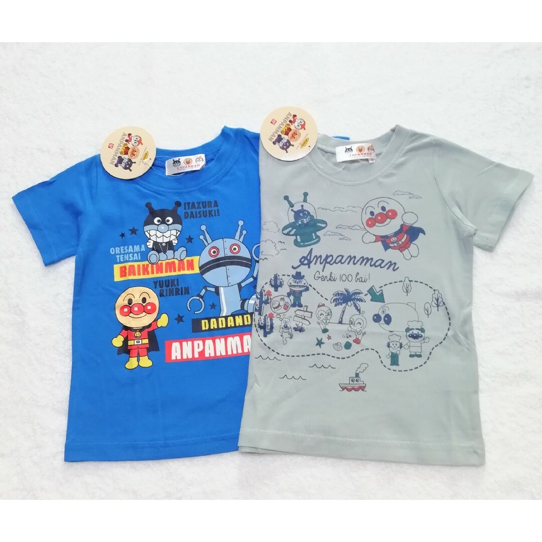 アンパンマン(アンパンマン)の新品　90cm　アンパンマン　男の子半袖Tシャツ2枚セット　だだんだん×グレー キッズ/ベビー/マタニティのキッズ服男の子用(90cm~)(Tシャツ/カットソー)の商品写真