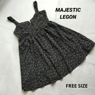 マジェスティックレゴン(MAJESTIC LEGON)の【美品】MAJESTIC LEGON❁キャミワンピース❁小花柄❁黒白❁FREE(ミニワンピース)