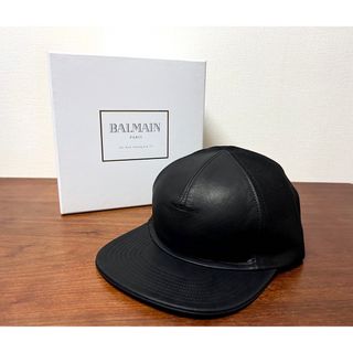 バルマン(BALMAIN)の未使用箱付き BALMAIN ロゴ入り レザー キャップ ブラック(キャップ)