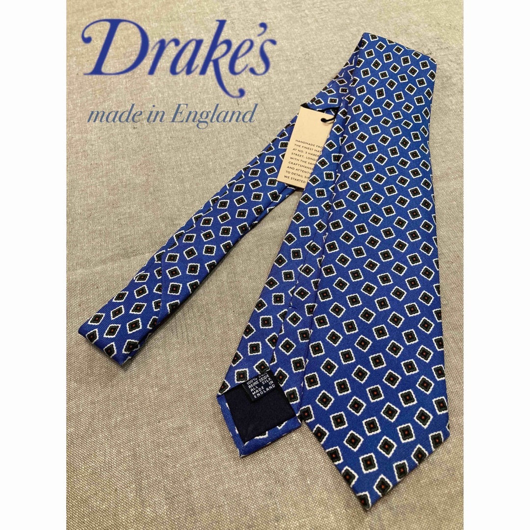 新品】Drake's/ドレイクス/シルクタイ/小紋柄/ロイヤルブルー
