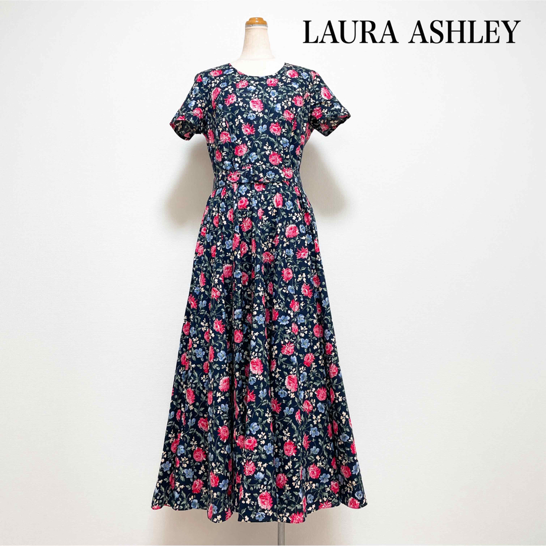 LAURA ASHLEY - LAURA ASHLEY ロングワンピース 花柄 ネイビー