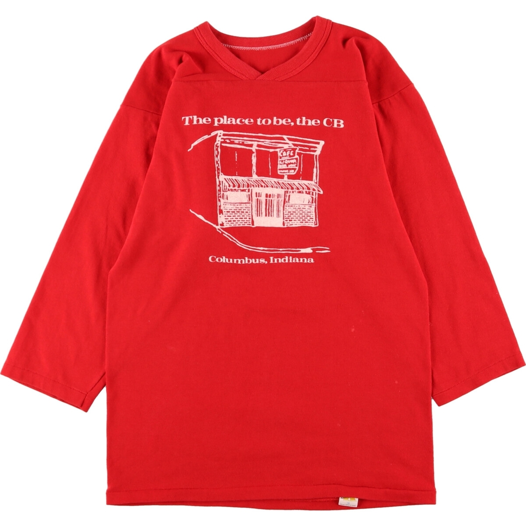 70年代 ラッセル Russell 両面プリント 七分袖 Vネック カレッジ フットボールTシャツ USA製 メンズM ヴィンテージ /eaa351777