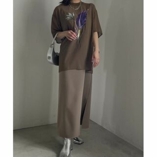 アメリヴィンテージ(Ameri VINTAGE)のAMERI 2PIECES FLOWER LAYERED DRESS ブラウン(ロングワンピース/マキシワンピース)