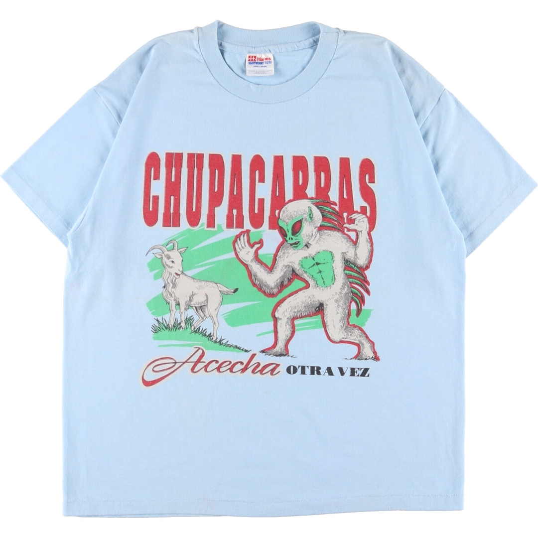 90年代 ヘインズ Hanes CHUPACABRAS チュパカブラ プリントTシャツ USA製 メンズL ヴィンテージ /eaa352999