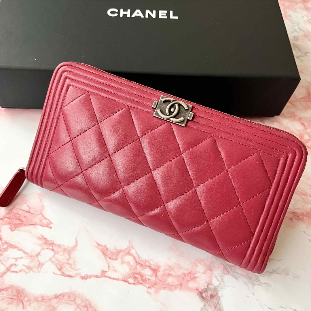 値下げ！CHANEL♡マトラッセ ラムスキン 長財布 ダークピンク★正規品