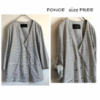 フォンセ(FONCE)のFONCE ボーダーノーカラージャケット カットソー素材 金ボタン(ノーカラージャケット)