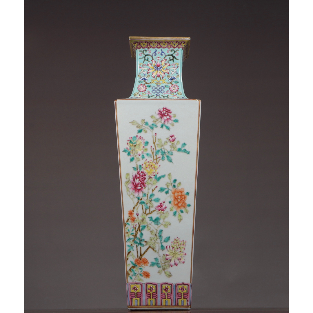 乾隆粉彩瓷器花卉诗文图花瓶古置物古擺件時代物古董骨董2022最新の