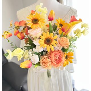 ヒート 淡色オレンジ♡アイボリー系♡ナチュラル♡リースブーケ