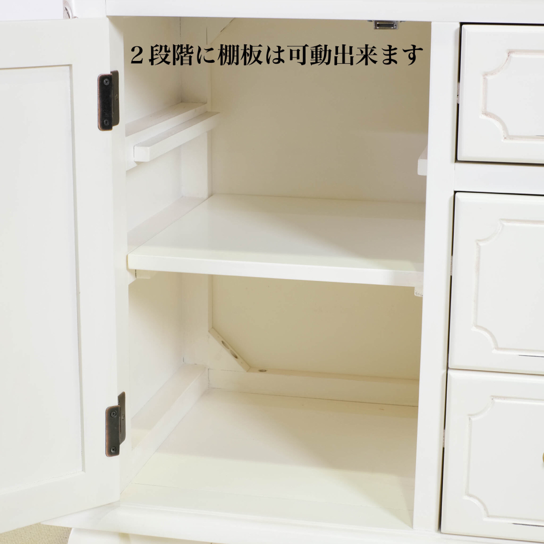 ②新品 キャビネット 110 白 本棚 食器棚 リビング収納  ホワイト ボード