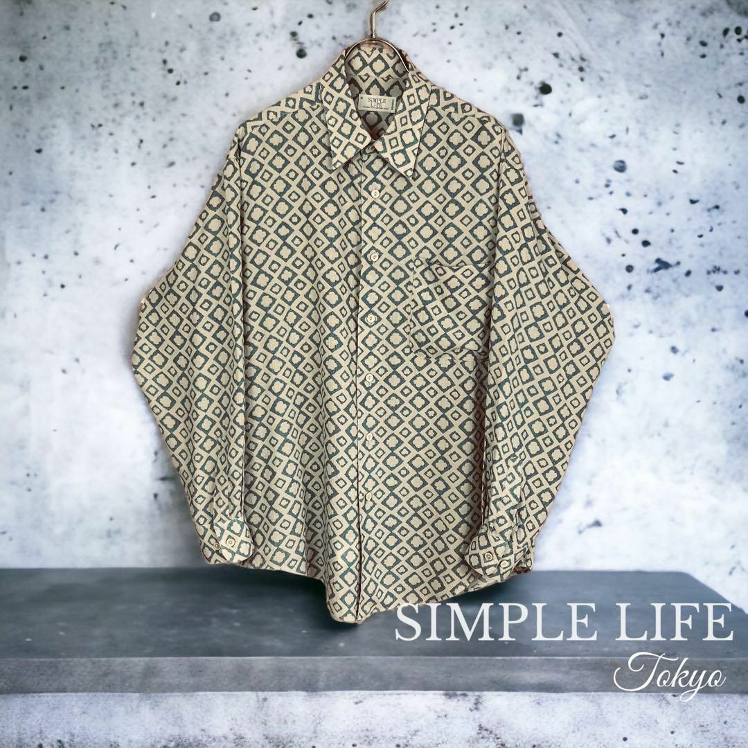 SIMPLE LIFE(シンプルライフ)の【シンプルライフ】長袖 シャツ キュプラ 幾何学模様 柄シャツ M メンズ メンズのトップス(シャツ)の商品写真