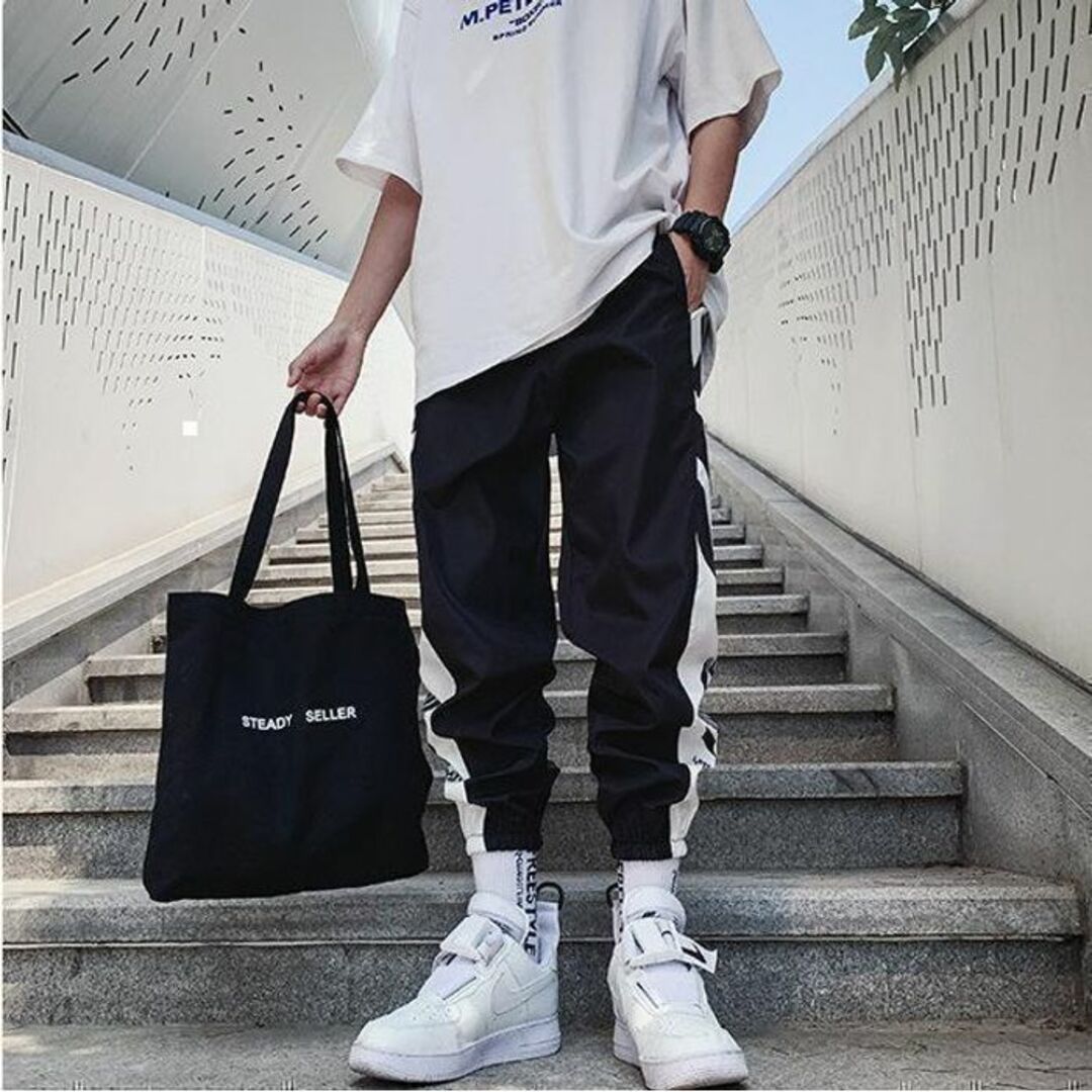 ジョガーパンツ　ラフ　メンズ　パンツ　カジュアル　ストリート　韓国　黒　XL