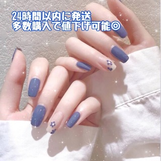 ネイルチップ 青 紫 花 クリア フレンチ 韓国 中華 地雷 量産型(つけ爪/ネイルチップ)