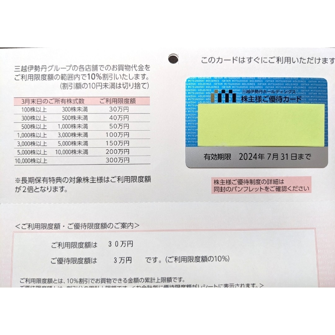 伊勢丹(イセタン)の三越伊勢丹　株主優待 チケットの優待券/割引券(その他)の商品写真