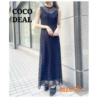 ココディール(COCO DEAL)の✨未使用品タグ付き✨COCODEAL 配色レーススリットワンピース ネイビー 1(ロングワンピース/マキシワンピース)