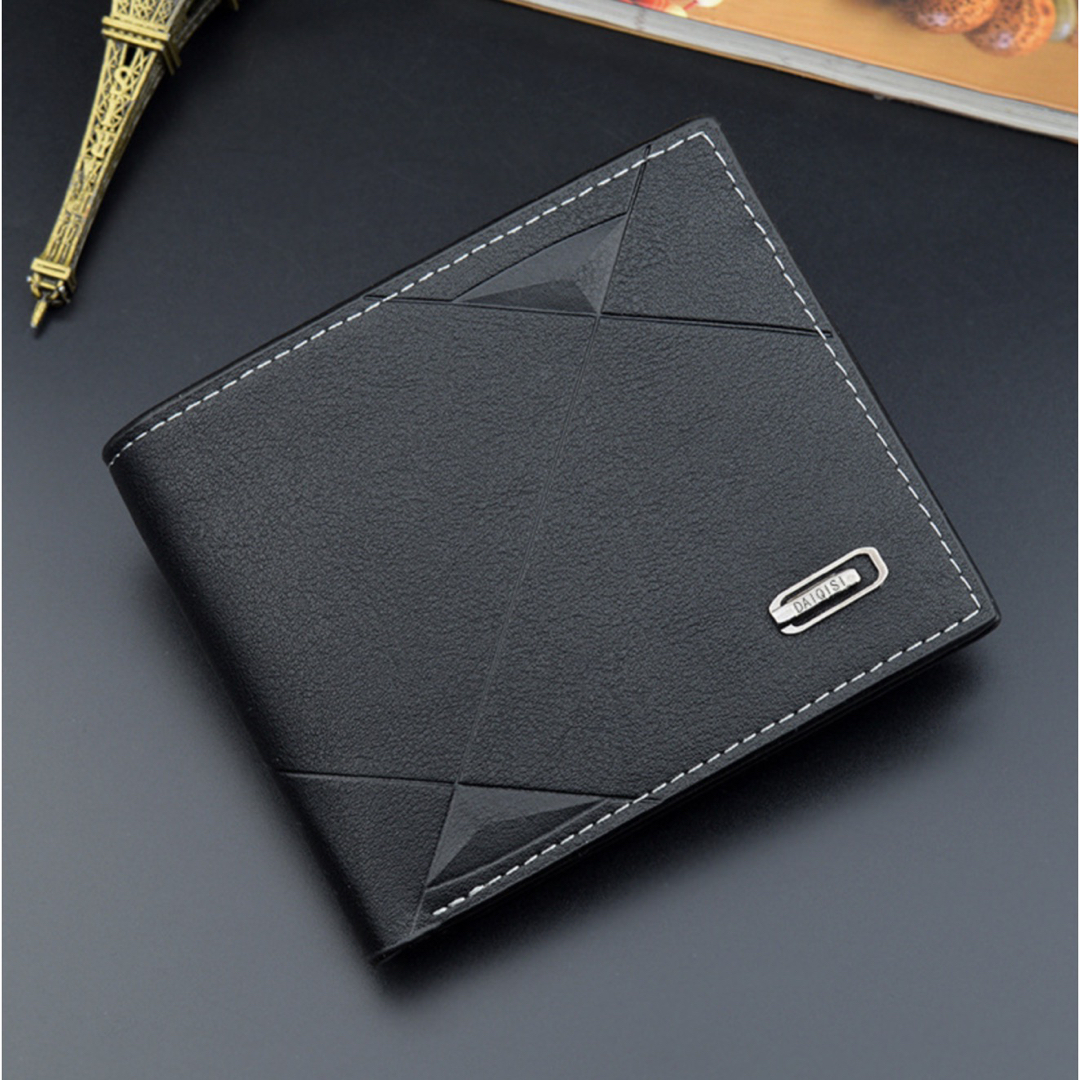 メンズミニ財布　ブラック　二つ折り　ショートウォレット　PUレザー　カジュアル