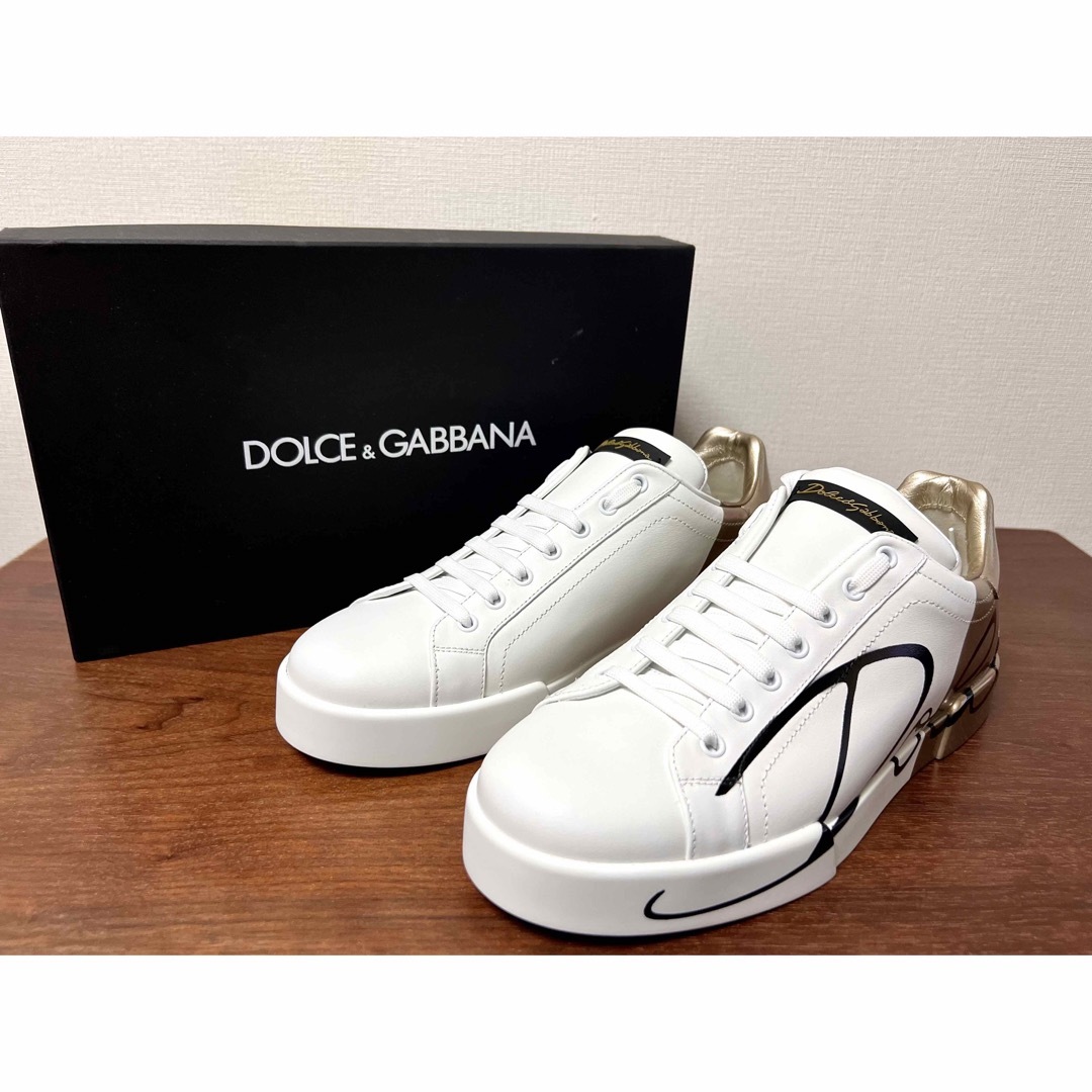 DOLCE&GABBANA ポルトフィーノ スニーカー ホワイト×ゴールド