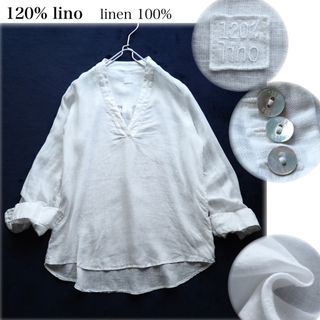 ハヤクニジュッパーセントリノ(120% LINO)の120% lino Vネック スキッパー リネンブラウス 白 40サイズ(シャツ/ブラウス(長袖/七分))