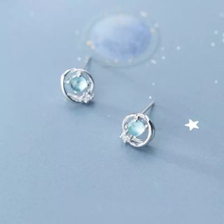 R036　ピアス　スタッド　シルバー　アクアマリン　ダイヤモンド　プレゼント　青(ピアス)