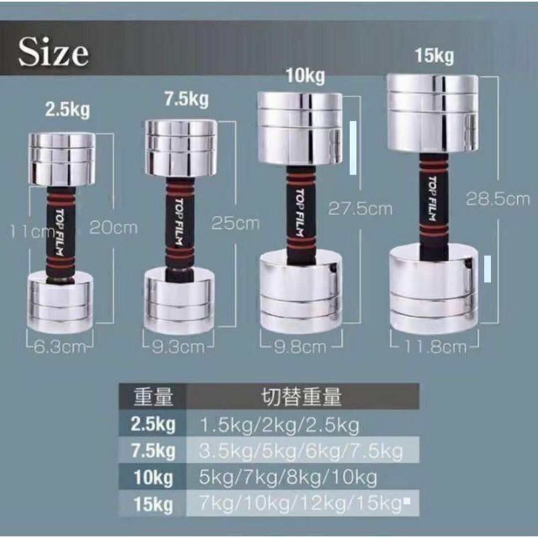 鏡面ダンベル 10kg 2個セット 可変式ダンベル スチール製