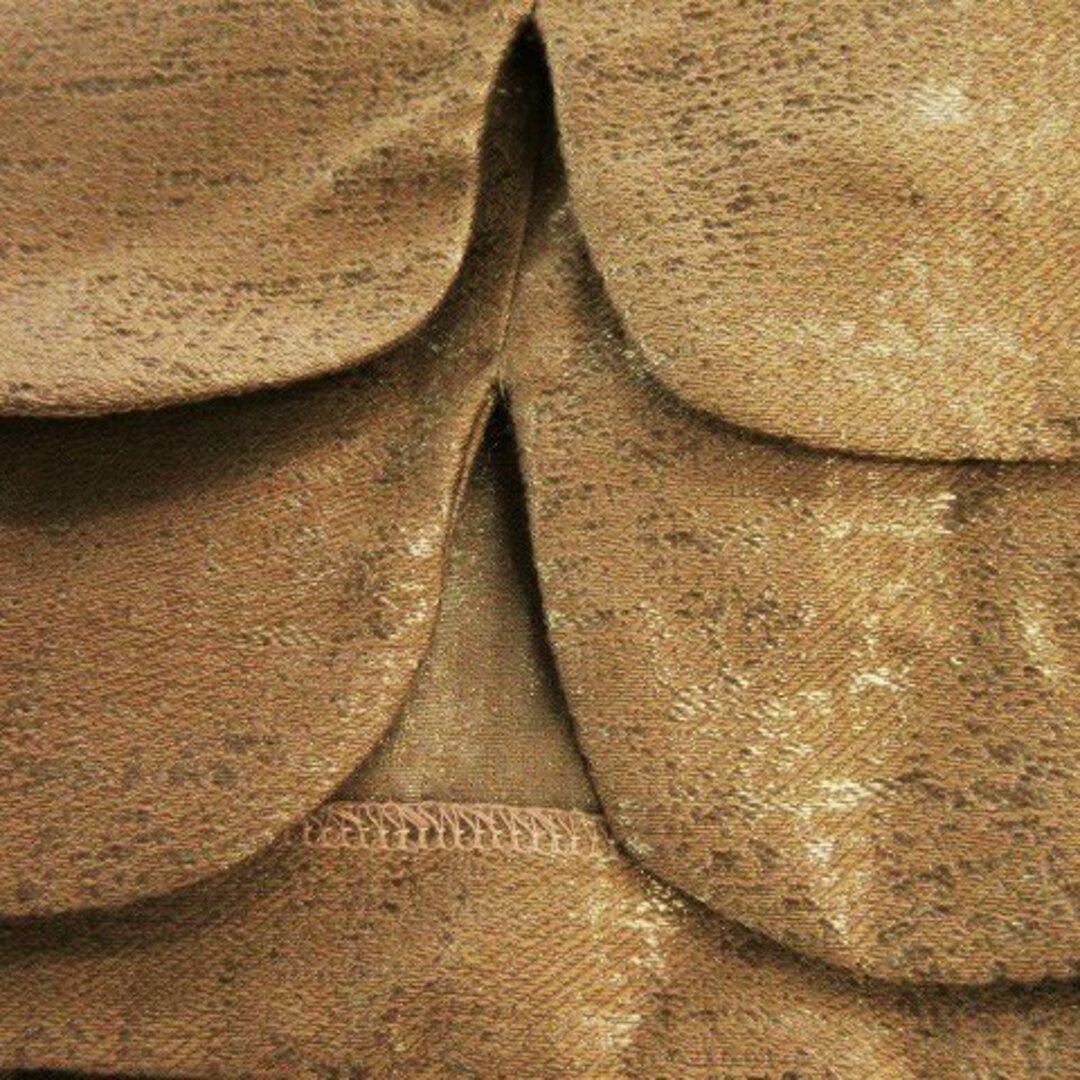 Q(キュー)のキューハート Q スカート タイト ミニ ジャガード 光沢 2 茶 ゴールド レディースのスカート(ミニスカート)の商品写真