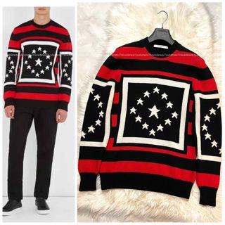 本物 美品 ジバンシィ スター ボーダー セーター 赤 黒 白 GIVENCHY