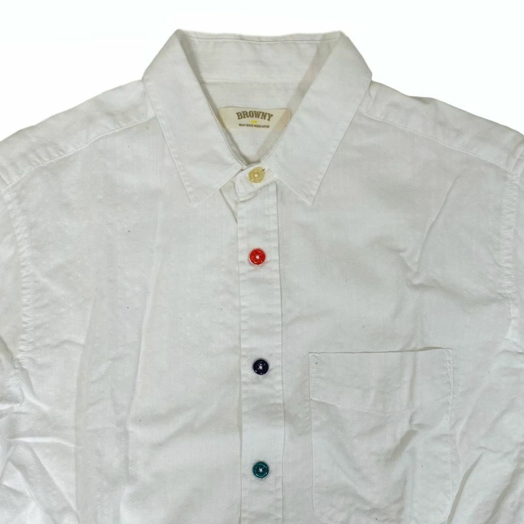 BROWNY(ブラウニー)の送無■程度良好【ブラウニー】カラフルボタン七分袖シャツ メンズ ホワイト S メンズのトップス(シャツ)の商品写真