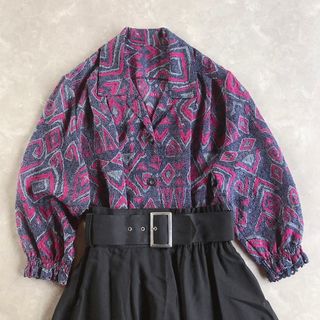 サンタモニカ(Santa Monica)のused レトロ 不思議柄 総柄 ブラウス 古着 ヴィンテージ vintage(シャツ/ブラウス(長袖/七分))