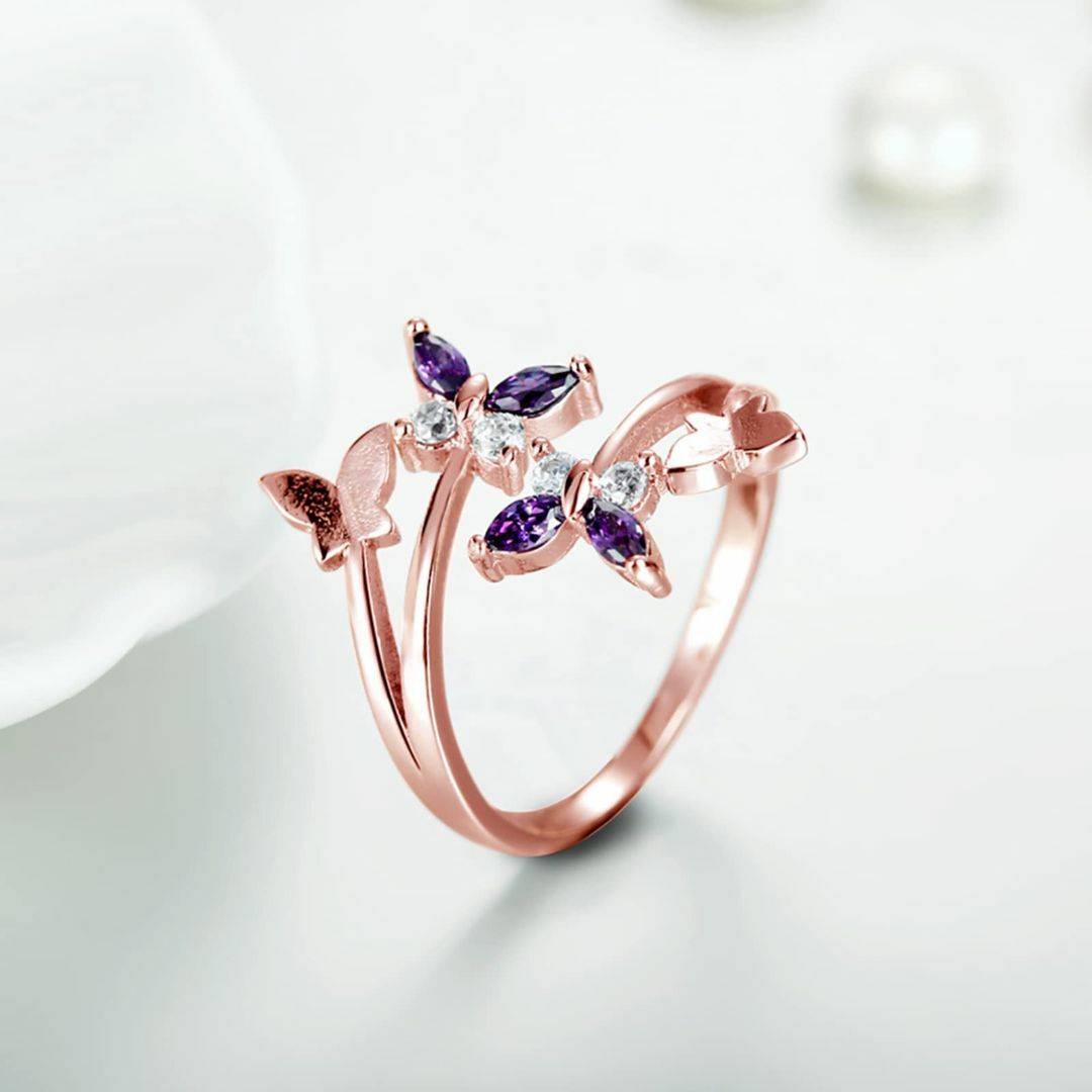 【色: R】[Sobtb] 指輪 リング 蝶が花に恋する 調節可能 ファッション 1