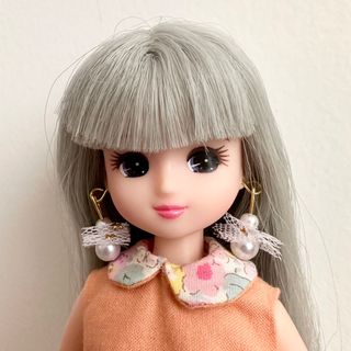 リカちゃん ドール用 チュールリボン 雪だるまピアス 白(その他)