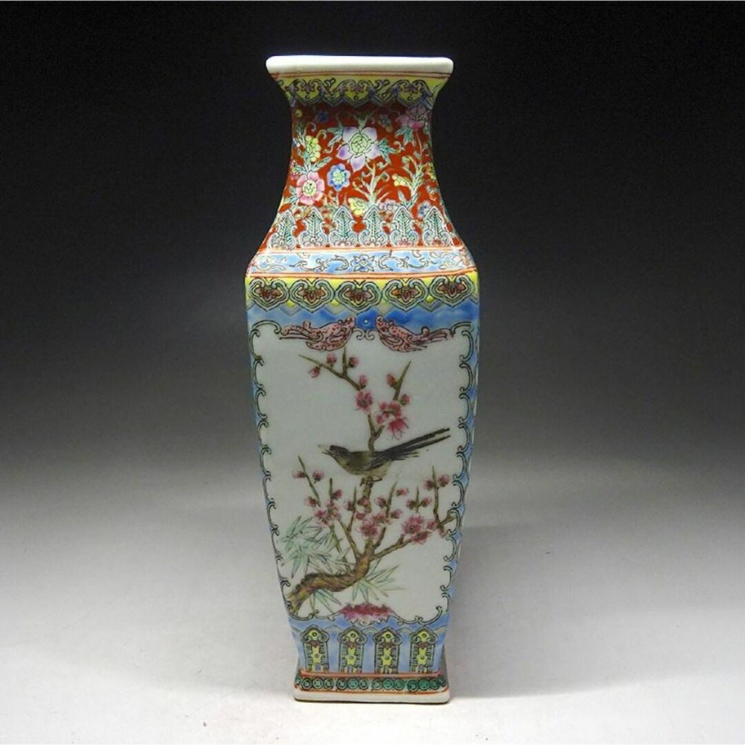 中国古玩 粉彩 花鳥図 花瓶 徳貴作 高約23cm 唐物 時代物 t71088の通販