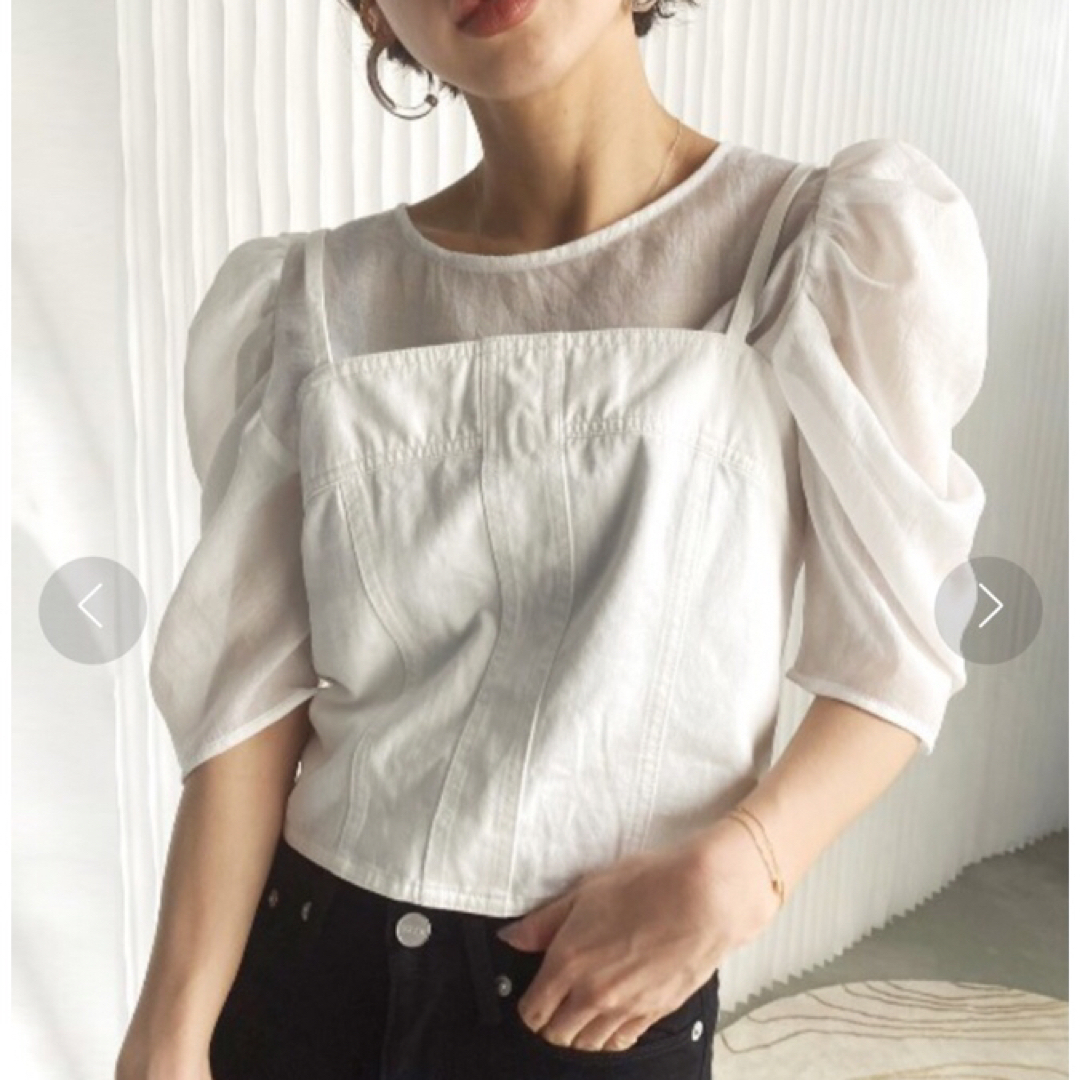 タグ付き　PUFF SLEEVE LAYERED TOP